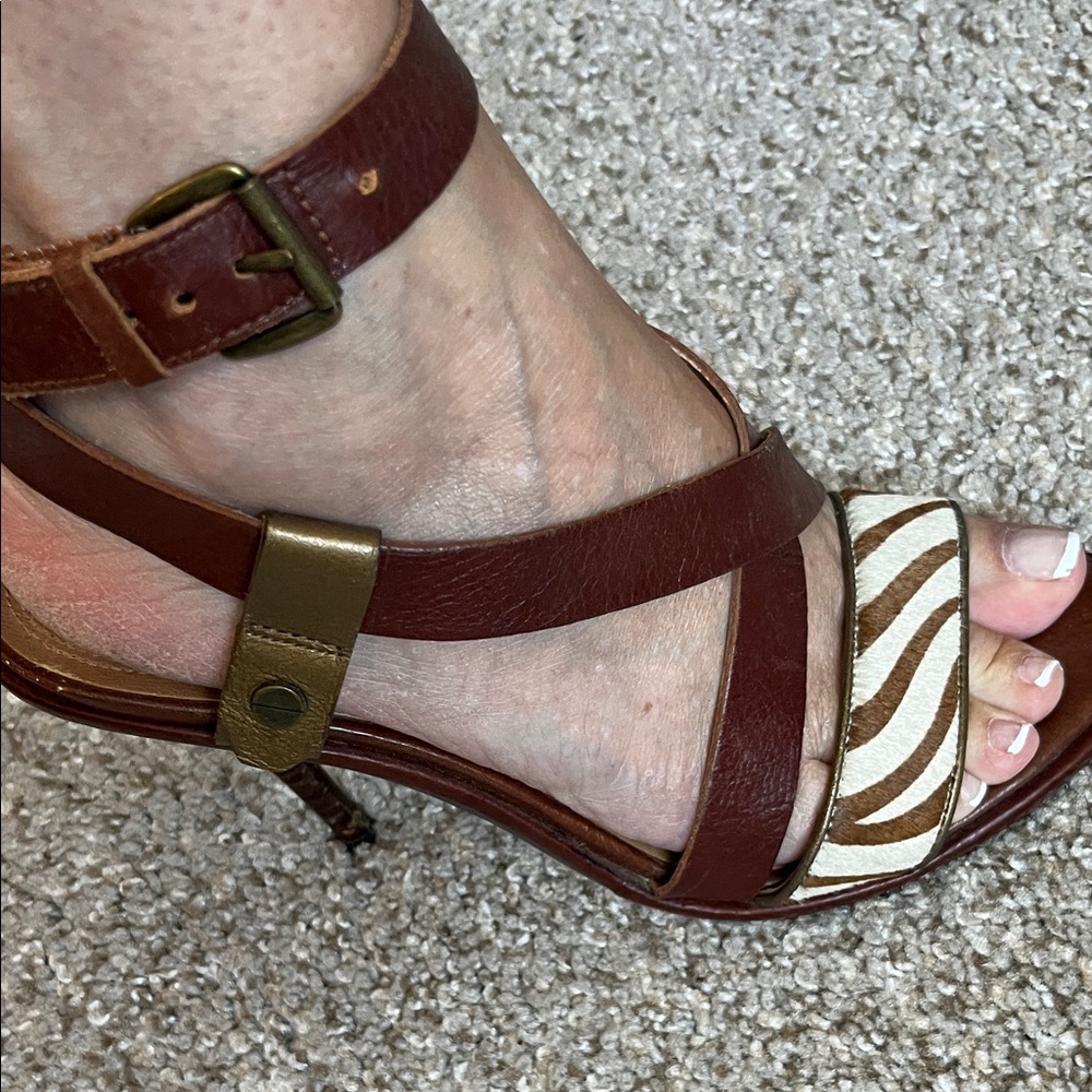 Brown and Cream Strappy Sandals